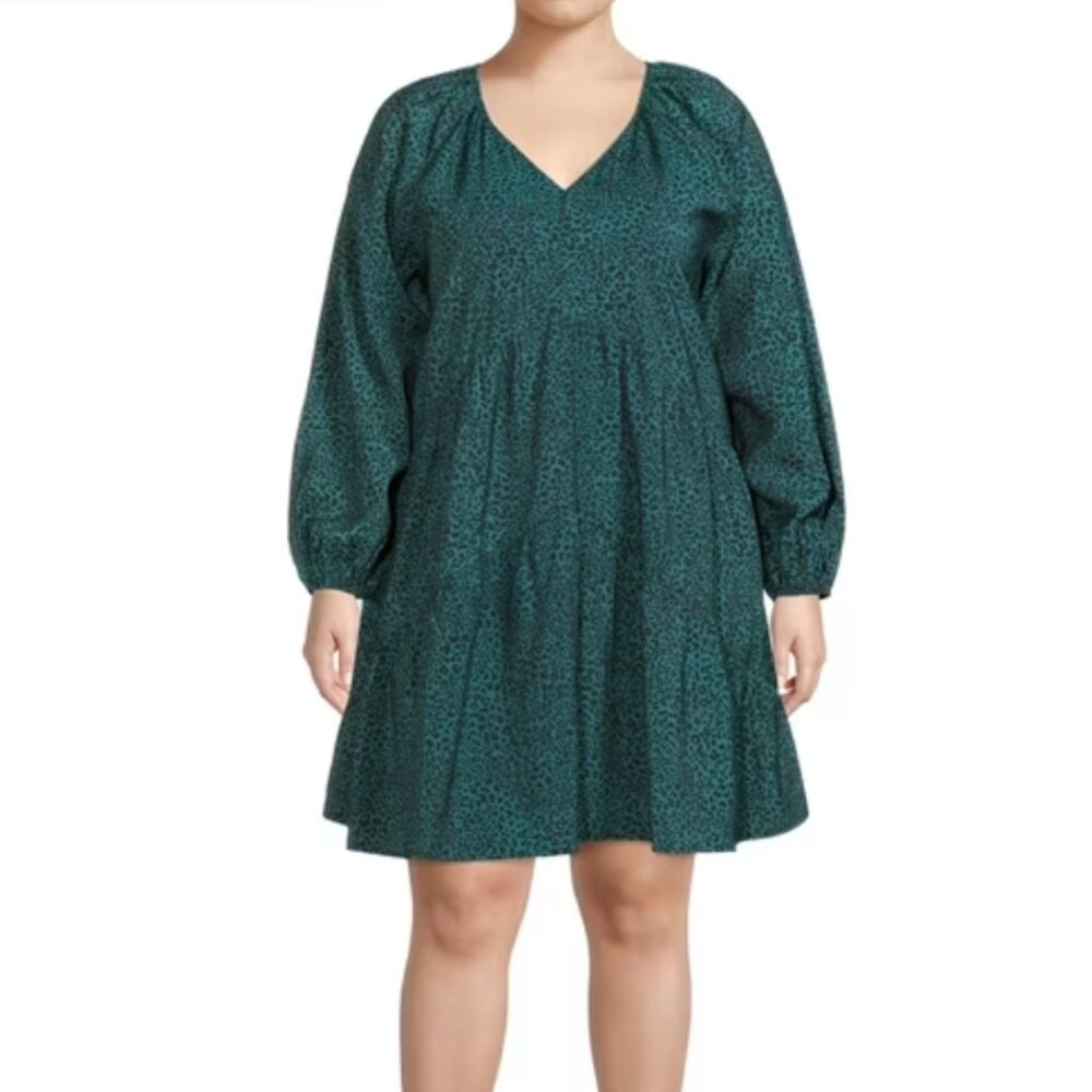 Terra & Sky Green Leopard Print Peasant Dress – Size 1X (16W–18W)
